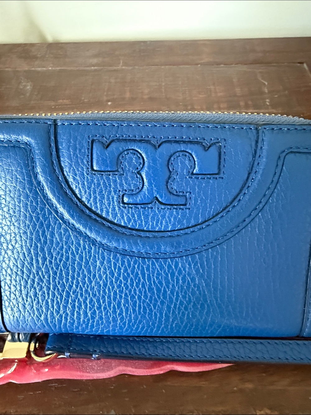 Tory Burch Royal Blue Pebbled Leather Wristlet - Picture 2 of 15